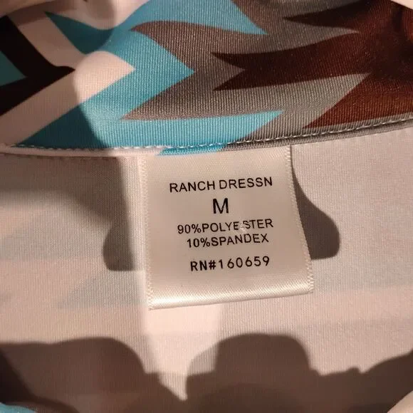 Ranch Dressn shirt womens M Medium western aztec all over 1/4 zip mock neck - Picture 6 of 9